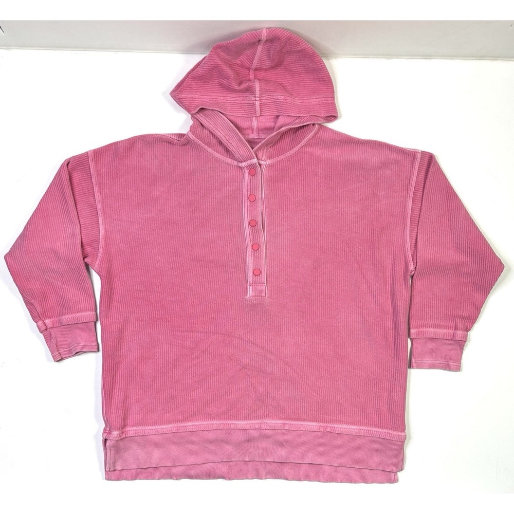 Aerie Hoodie Women's Medium Pink Cozy Loungewear Oversized Textured Henley